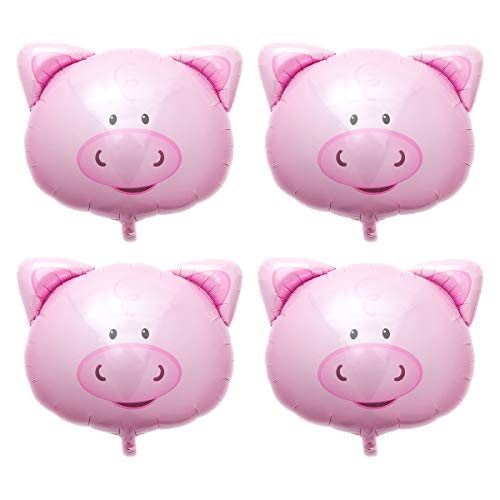LUOEM 4pcs Pig Mylar Balloon Pink Pig Head Balloons Aluminium Film Balloon for Birthday Wedding Baby Shower Party Decorations