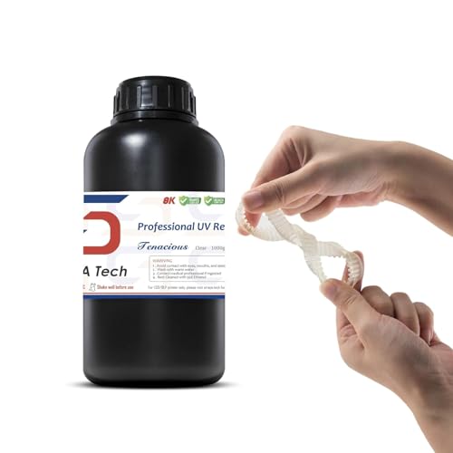 Siraya Tech Tenacious 3D Printer Flexible 405nm UV-Curing Resin with High Impact Resistance Standard Photopolymer Resin for LCD DLP 3D Printing (1000g, Clear)