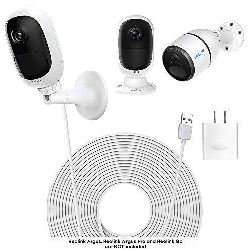 Charging Cable for Reolink Go Reolink Argus Pro & 2 (White 20 ft.) - Micro USB Charging Cord for Reolink Security Cameras Go, Pro & 2 - Weatherproof Extension Power Cable for Surveillance Cam by Sully