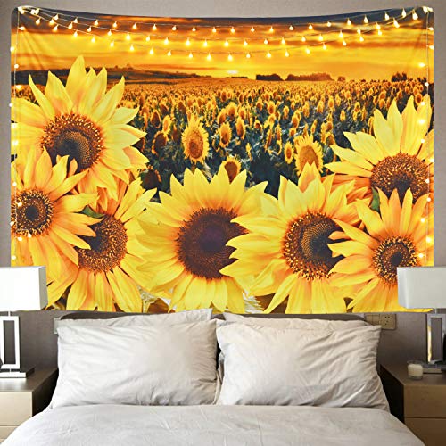 Book Cover Sunflower Tapestry Sunset Sunflower Field Tapestry Floral Plant Tapestry Yellow Flower Tapestry for Room