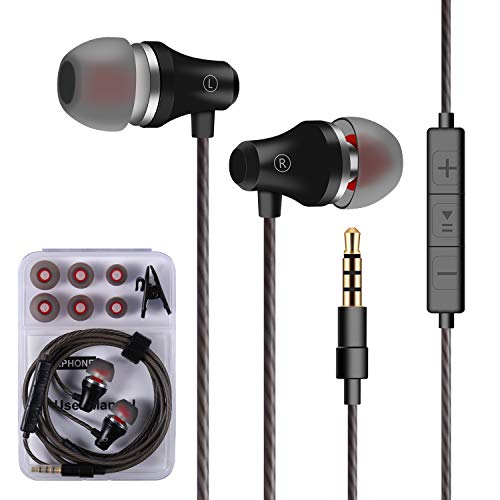 Earphones Bass Earbuds with Microphone in Ear Earbud Headphones with Mic and Volume Control, 3.5 mm Plug Compatible Multiple Audio Devices Black