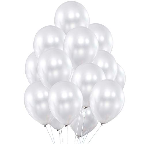 Fayoo Pearlized White Balloons, 12'' Shining Latex Party Balloons for Party Decorations, Baby Shower, Christmas Decorations, Birthdays, Bridal Shower, Valentine's Day, Graduation 100 pcs (White)