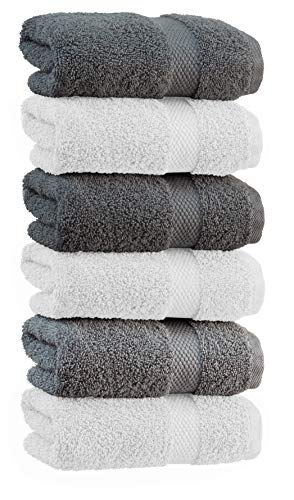 Book Cover Luxury Hand Towels White & Grey - Soft Circlet Egyptian Cotton | Absorbent Hotel spa Bathroom Towel Collection | 16x30 Inch | Set of 6 (Grey/White)