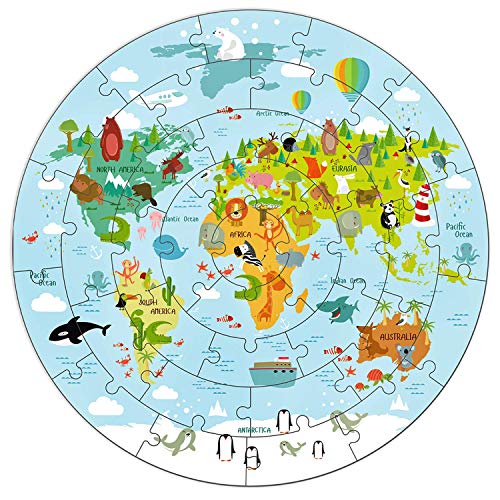 iPlay, iLearn Kids World Floor Puzzles, Jumbo Round Jigsaw Map Puzzle Toys, Learning Toy for 3-5, 4-8 Years Old Boys Girls (Cardboard)