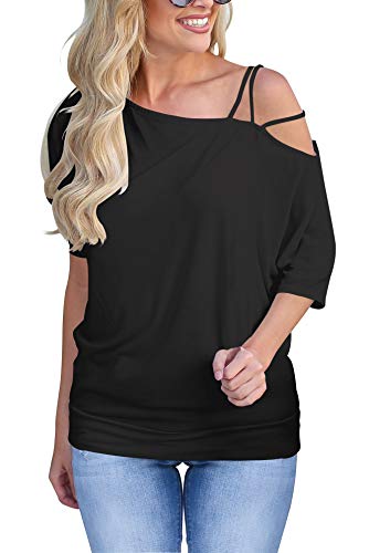 Sipaya Summer Tops for Women One Off Shoulder Strappy T Shirts Short Sleeve