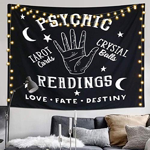 Alynsehom Tapestry Moon and Star Psychic Readings Black Mandala Halloween Decoration Wall Hanging Hand Bohemian Wall Blanket Bedroom Living Room Home Decors (51"x59", Psychic Reading)