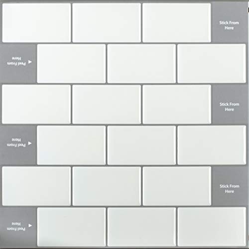 STIQUICK TILES 12"x12" Large Adhesive Peel and Stick Removable Wallpaper, Subway Tile with White Design Stickers for Kitchen Backsplash, Wall Decorative Mold Sheet (12" X 12" 10 Sheets, White)