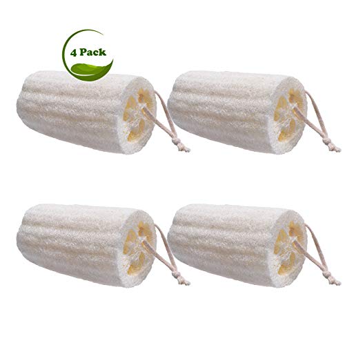 Sportout 100% Natural Organic Loofah Sponges, Large Exfoliating Shower Loofah Body Scrubbers, Buff Away Dead Skin for Smoother, Perfect for Bath Spa and Shower, Luxurious Packaging (4 Pack)