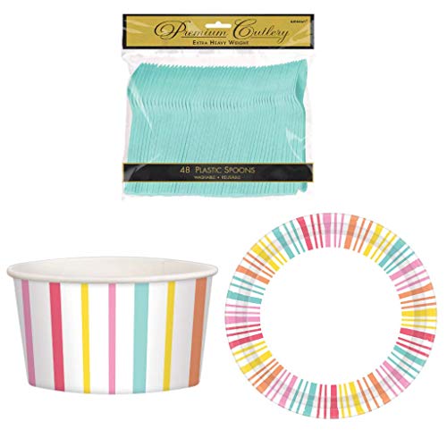 Summer Fun Chillin Ice Cream Party Supplies Pack: Includes Ice Cream Cup Dishes, Dessert Plates, and Spoons for 40 Guests