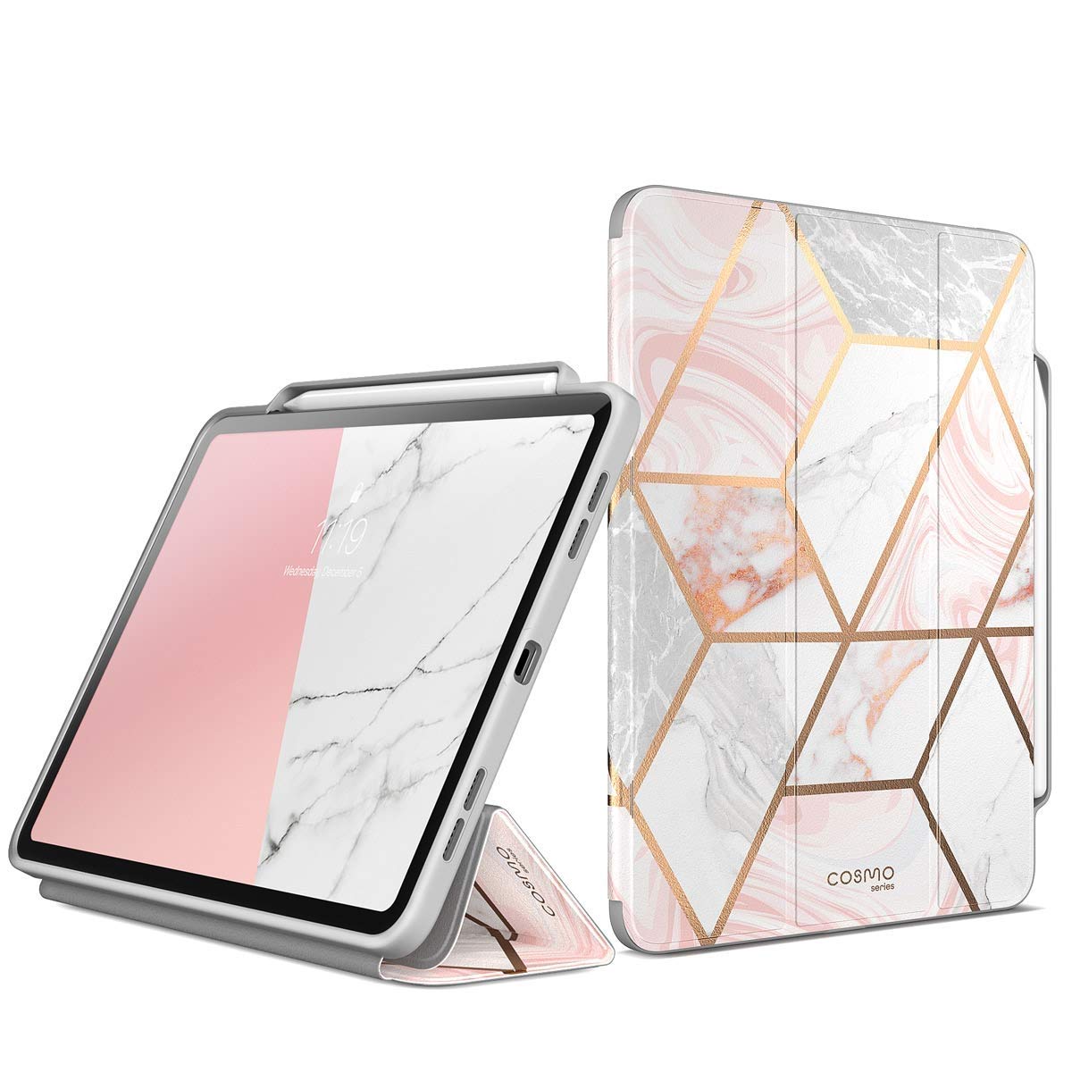 i-Blason Case for New iPad Pro 11 Inch Case 2018 Release, [Cosmo] Full-Body Trifold Stand Protective Case Cover with Auto Sleep/Wake & Pencil Holde, Marble, 11"