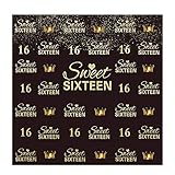 Allenjoy 6x6ft Girls' Glitter Gold Crown Sweet 16 Backdrop Golden Dot Sweet 16 16th Step and Repeat Photography Backdrop Happy Birthday Background Party Banner Supplies Decoration Photo Studio Props