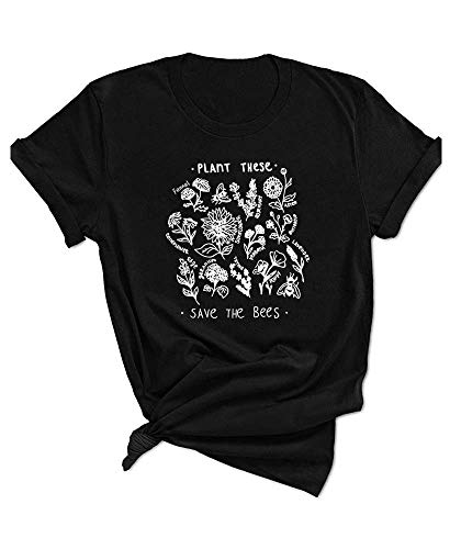 Qrupoad Womens Plant These Save The Bees Funny Garden T-Shirt Causal Cotton Graphic Tees Shirts