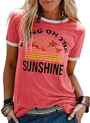 UMEKO Womens Bring On The Sunshine Graphic Tees Letter Printed Casual Loose Summer T-Shirt