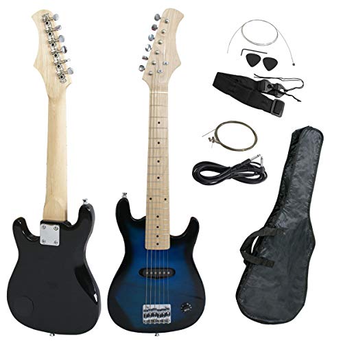 Smartxchoices 30" Mini Kids Blue Electric Guitar Bundle Kit Bass Guitar for Beginners with Gig Bag,Cable,Strap,Picks Combo Package Accessories Children Holiday Gifts (Blue, No Amp)