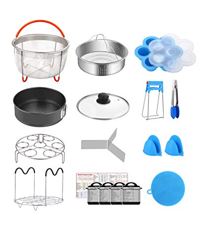 Book Cover Fopurs 6 Quart Pressure Cookers Accessories Set, Compatible with Instant Pot 6 Qt, Steamer Baskets with Divider, Glass Lid, Egg Bites Mold, Springform Pan, 5 Cooking time Magnets and More, 18 pcs