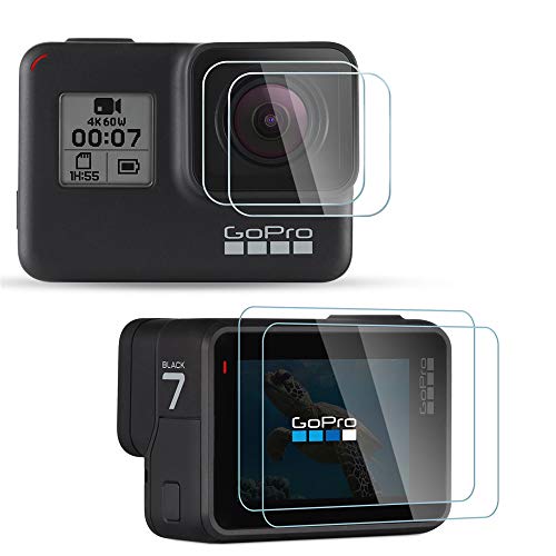 [4Pcs] Diruite Screen Protector for GoPro Hero 7(Only Black)/Hero HD(2018)/Hero 6/Hero 5, Ultrathin Clear Tempered Glass Screen Protector for GoPro Hero 7 Black - Permanent Replacement