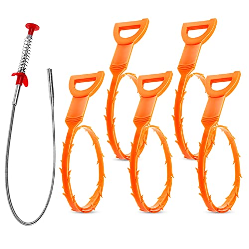 Vastar 6 in 1 Drain Snake Hair Drain with 5 Packs Drain Auger Clog Remover Cleaning Tool & 1 Pack Drain Relief Tool (5+1)