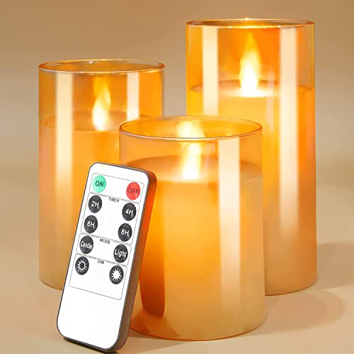 Metaku Flickering Flameless Candles Battery Operated Candles with Remote Control Timer LED Pillar Candles for Halloween, Christmas, Wedding, Home, Party Decor Set of 3