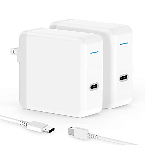 2 Pack USB C Charger for 2020/2018 iPad Pro 12.9 Gen 4/3, iPad Pro 11, MacBook Pro, 2018 MacBook Air, MacBook 12 inch 2019/2018/2017/2016, 45W Thunderbolt 3 USB C Power Adapter, 6.6ft USB C to C Cable