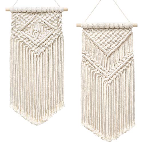 Book Cover Dahey 2 Pcs Macrame Wall Hanging Small Woven Tapestry Wall Art Decor - Beautiful for Boho Home Decor, Apartment, Nursery, Party Decorations, 16.5