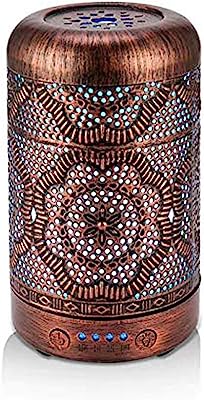BAIESHIJI Essential Oil Diffuser, Metal Vintage Essential Oil Diffusers 100ML, Aromatherapy Diffuser with Waterless Auto Shut-Off Protection, 7 Color Changing Light, Cool Mist Humidifier