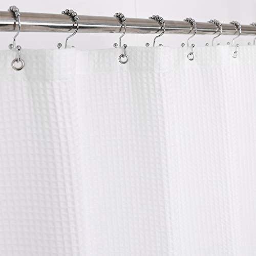 Book Cover Fabric Shower Curtain Cotton Blend 78 inch Long, Honeycomb Waffle Weave, Hotel Luxury, Heavy Weight, Spa, Washable, White, 72x78