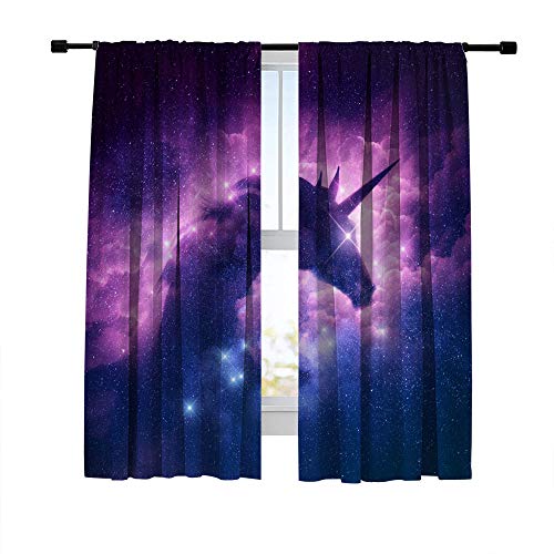 Misscc Blackout Curtains for Living Room Bedroom Kitchen, Fantastic Background with Unicorn Silhouette in a Galaxy Nebula Cloud, Print Window Curtains Room Darkening Window Treatment Drapes 2 Panels