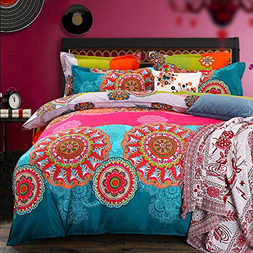 Pangzi Bohemian Duvet Cover Set Lightweight Microfiber Bedding Set (King)