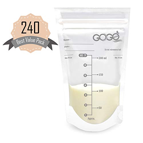 Book Cover 240 CT (4 Pack of 60 Bags) Best Value Pack Breastmilk Storage Bags - 7 OZ, Pre-Sterilized, BPA Free, Leak Proof Double Zipper Seal, Self Standing, for Refrigeration and Freezing - Only at Amazon