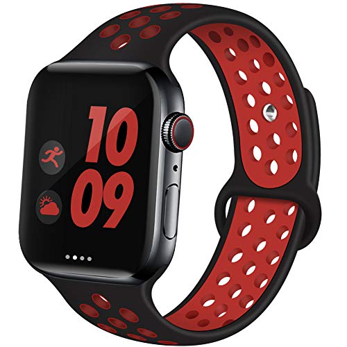 Book Cover EXCHAR Sport Band Compatible with Apple Watch Band 44mm 42mm Breathable Soft Silicone Replacement Wristband Women and Man for iWatch Series 4 3 2 1 Nike+ All Various Styles M/L Black-Red