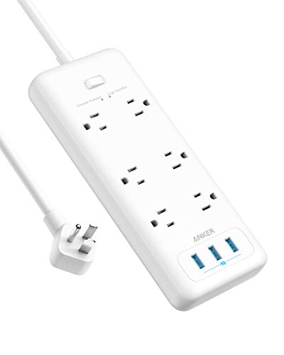 Book Cover Anker Surge Protector Power Strip, 6 Outlet & 3 PowerIQ USB Charging Ports USB Power Strip, PowerPort Strip 6 with 6.6 Foot Long Extension Cord, Flat Plug, for Home, Office, and More (1280 Joule)