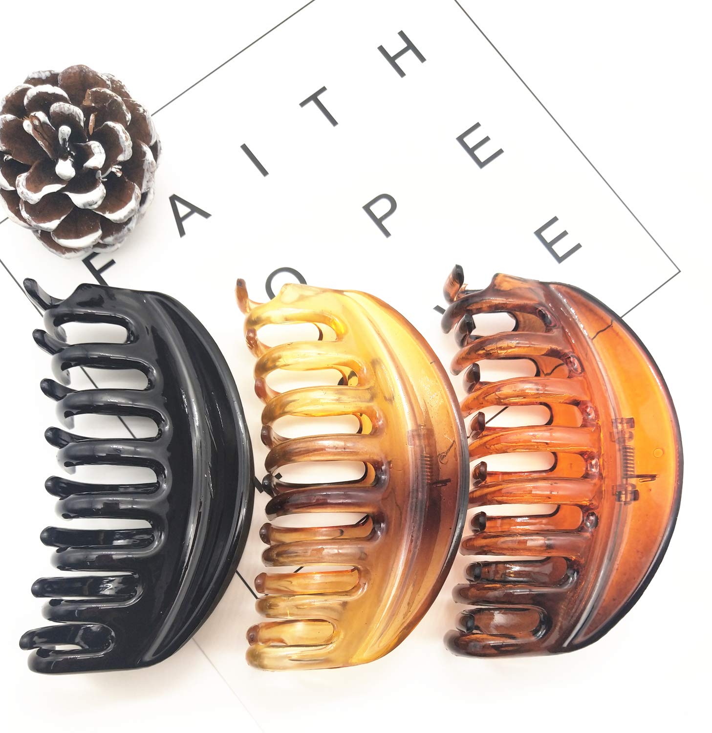 3 Pcs 4" LEEUEE Large Hair Claw Clips, Strong Hold No Slip Plastic Hair Styling Accessories Hair Clips for Women Girls Black Brown