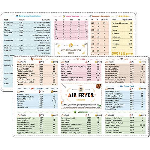 Book Cover 2 Pack Magnetic Cheat Sheets Compatible with Air Fryer Cooking Times Quick Reference Guide Air Fryer Accessories 6''x11''