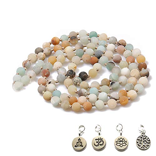BALIBALI 8MM 108 Mala Beads Necklace Semi-Precious Gem Stones Mala Meditation Necklace 108 Hand Knotted Japa Yoga Beaded Necklace