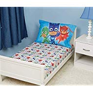 Book Cover EVERYDAY KIDS Toddler Fitted Sheet and Pillowcase Set - Soft Breathable Microfiber Toddler Sheet Set (Pj Masks)