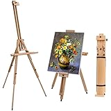 T-SIGN Portable Painting Easel Stand, Wood Art Floor Tripod Beech Easel, Foldable Design, Adjustable Height 36.5 to 75.5 Inches, Adjustable Large Tray for Painting, Sketching, Display