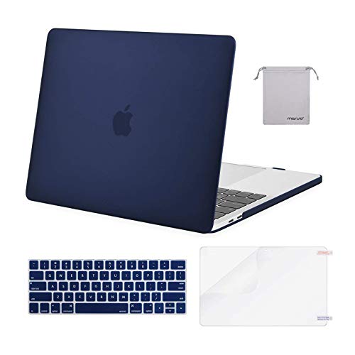 MOSISO Compatible with MacBook Pro 15 inch Case 2019 2018 2017 2016 Release A1990 A1707 with Touch Bar, Plastic Hard Shell Case & Keyboard Cover & Screen Protector & Storage Bag, Navy Blue