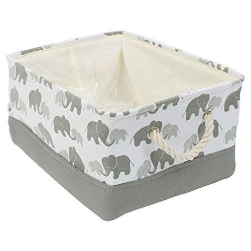 BEYONDY Storage Bins,Fabric Storage Baskets Towel Storage Bin Laundry Toy Basket w Drawstring Closure,Gray Elephant