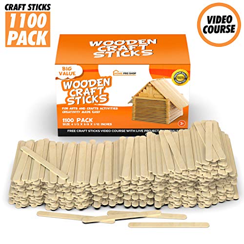 Popsicle Sticks for Crafts - Craft Sticks Pack 1100 Wooden Sticks for DIY Projects with Natural Wood Safe for Ice Popsicles - Wooden Craft Sticks Ready to Use & Perfect for Classrooms, Home and More