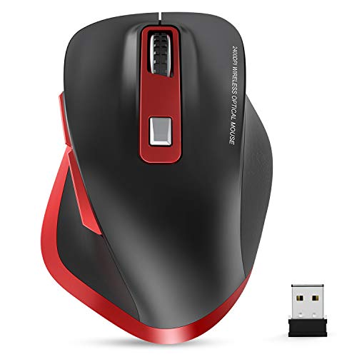 Wireless Mouse, TedGem 2.4G USB Mouse Computer Optical Mouse Full Size Ergonomic Mouse with USB Receiver 6 Buttons Laptop Mouse 5-Level DPI Adjustable Portable Mice for Laptop,PC,Windows,MacOs (Red)