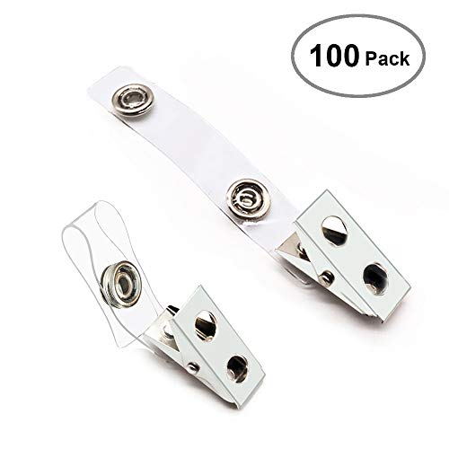 Book Cover Orecla 100Pcs Premium Metal Badge Clips with Clear PVC Straps for ID Cards, Badge Holders, Name Tags, Work Badges