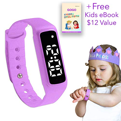Book Cover GOGO Potty Training Watch - Water Resistant Timer and Child Reminder- Toilet Trainer Alarm Watches for Boys, Girls, Kids and Toddlers with a Soft Pink Purple Strap and Adjustable Alerts