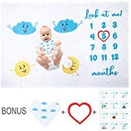 Baby Monthly Milestone Blanket Fleece - Unisex Thick Large and Premium Designed Soft Blanket Perfect as Baby Shower Gift and Photography Backdrop - Bonus Baby Bib, Frame and Milestone Stickers