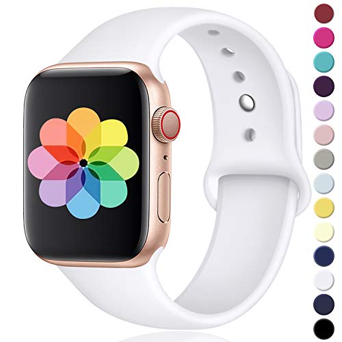 Book Cover Laffav Compatible with Apple Watch Band 38mm 40mm, Small/Medium, for Women Men, White, Silicone Sport Replacement Band Compatible with Apple Watch Series 3, Series 4, Series 2, Series 1