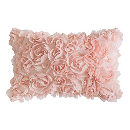 Book Cover MIULEE 3D Decorative Romantic Stereo Chiffon Rose Flower Pillow Cover Solid Square Pillowcase for Sofa Bedroom Car 12x20 Inch 30x50cm Peach Pink Wedding