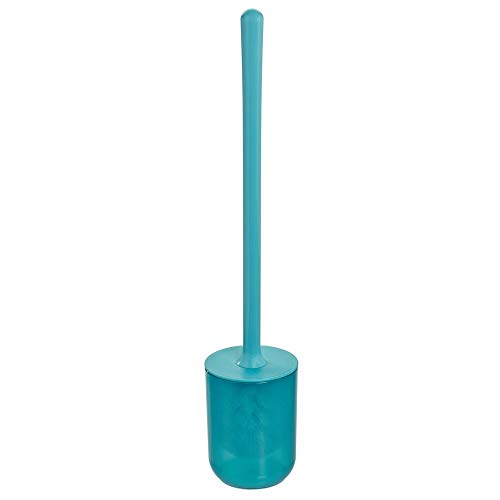 Book Cover iDesign Finn Bowl Brush and Holder, Toilet Cleaning Set for Bathroom, Teal and White