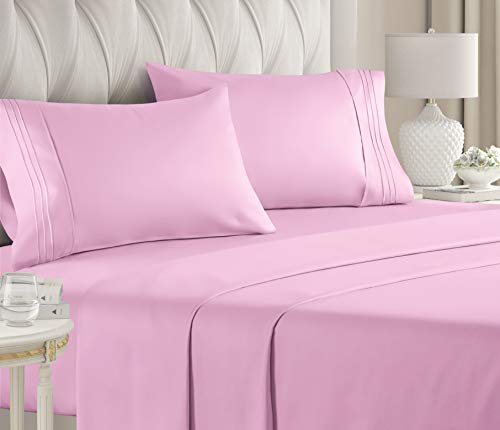 Book Cover Queen Size Sheet Set - 4 Piece Set - Hotel Luxury Bed Sheets - Extra Soft - Deep Pockets - Easy Fit - Breathable & Cooling - Wrinkle Free - Comfy â€“ Light Pink Bed Sheets - Queens Sheets â€“ 4 PC