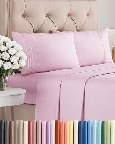 Queen Size Sheet Set - 4 Piece Set - Hotel Luxury Bed Sheets - Extra Soft - Deep Pockets - Easy Fit - Breathable & Cooling - Wrinkle Free - Comfy â€“ Light Pink Bed Sheets - Queens Sheets â€“ 4 PC