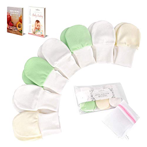 BabyBliss Anti-Scratch Baby Mittens (3-6 Months) - 7-Pair Set of Cute & Soft Mittens for Boys & Girls - Unisex Infant Mittens - with Laundry Bag & Baby Weaning E-Books...