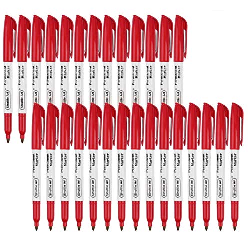 Book Cover Permanent Markers,Shuttle Art 30 Pack Red Permanent Marker set,Fine Point, Works on Plastic,Wood,Stone,Metal and Glass for Doodling, Marking